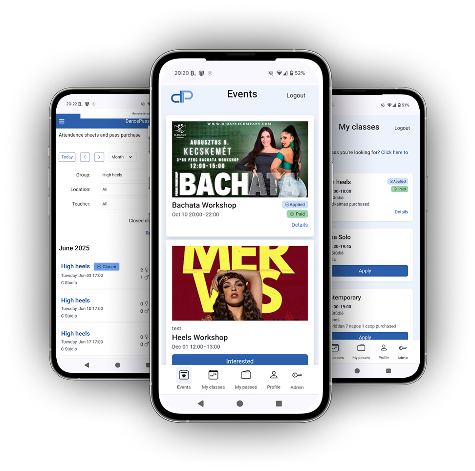 Screenshot of DancePass application homepage