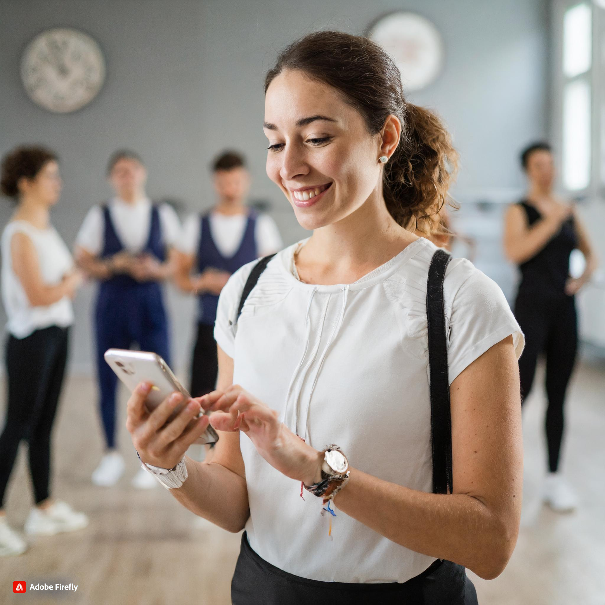 Egy tánctanár táncosokat regisztrál mobiltelefonon a táncóra előtt.